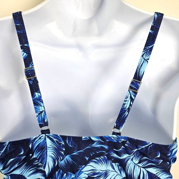 Women's Tropical Print Strap Swimsuit Dress Boxer Shorts Set XL Blue Beach Pool - Picture 5 of 9